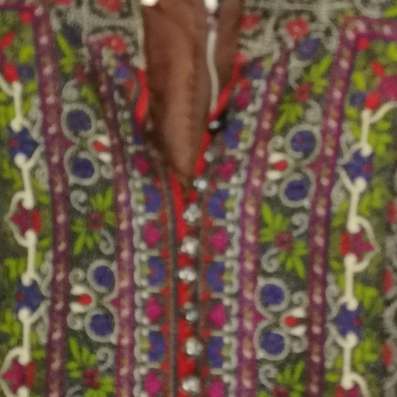 𝅺70s Batwing Vintage Paisley Geometric Impressionist Print Prairie Empire Dress - Picture 8 of 15